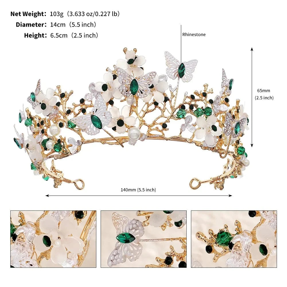 Gold Butterfly Shell Ivory Flower Tiaras and Crowns Cosplay Princess Diadem Classic Handmade Wedding Hair Jewelry Accessories