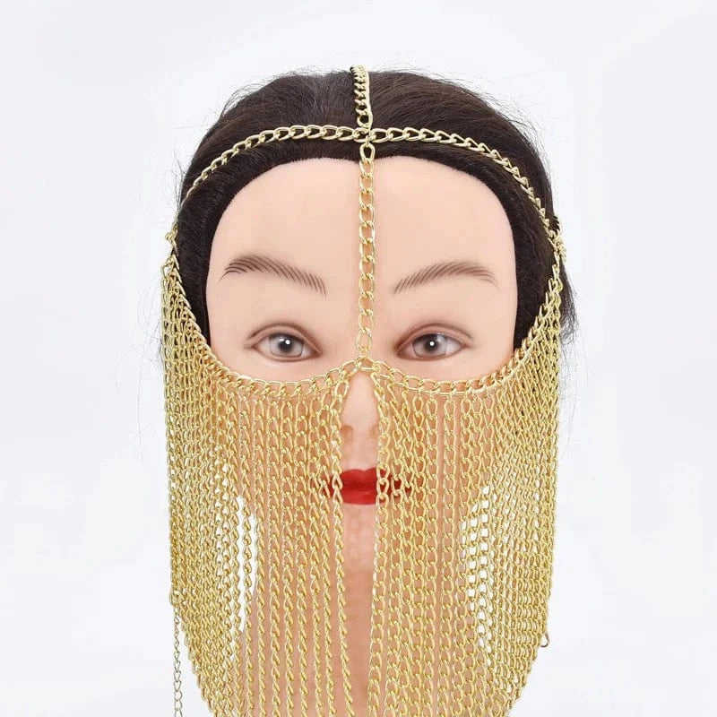 Gold-C Masquerade Mask Party Alloy Jewelry Stage Costume Performance Costume Metal Face Chain Jewelry