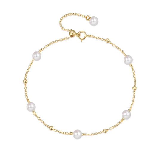 Gold CANNER New 18k Gold Plated Pearls Cz Link Bracelet 925 Silver Dainty Pearl Ball Charm Bracelet Women Jewelry For Girls