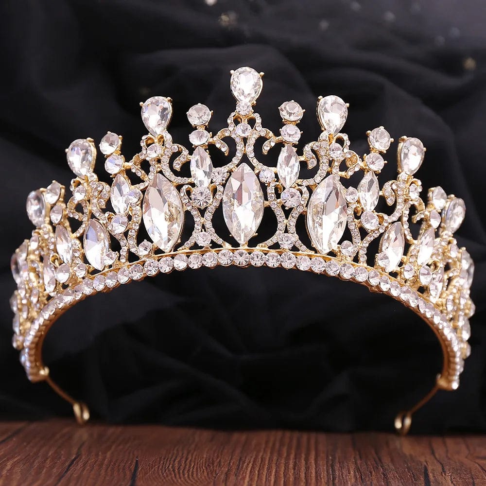 Gold+Clear Stone Rosa Bessie Rhinestone Crown Tiara Mix Color Handmade Crystal Hair Accessories Headband Bridal Wedding Princess Tiara Crown
