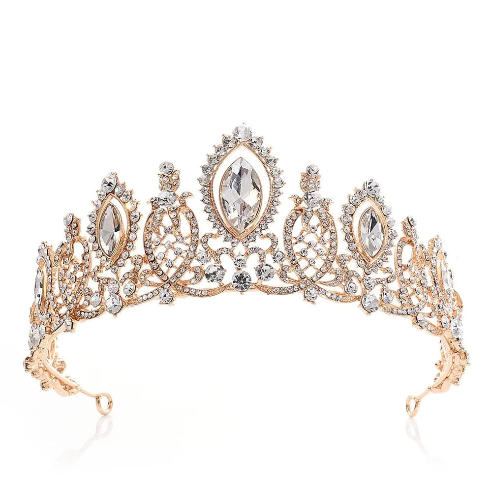 Gold +Clear Stone RS087 Rhinestone Metal Tiara Blue Crystal Crown for Wedding Accessories for Bride