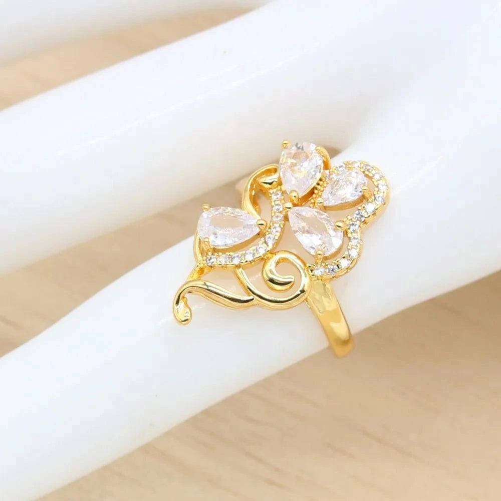 Gold Color Wedding Jewelry Sets with White Zirconia for Women Bracelet Earrings Necklace Ring Bridal Party Birthday Gift