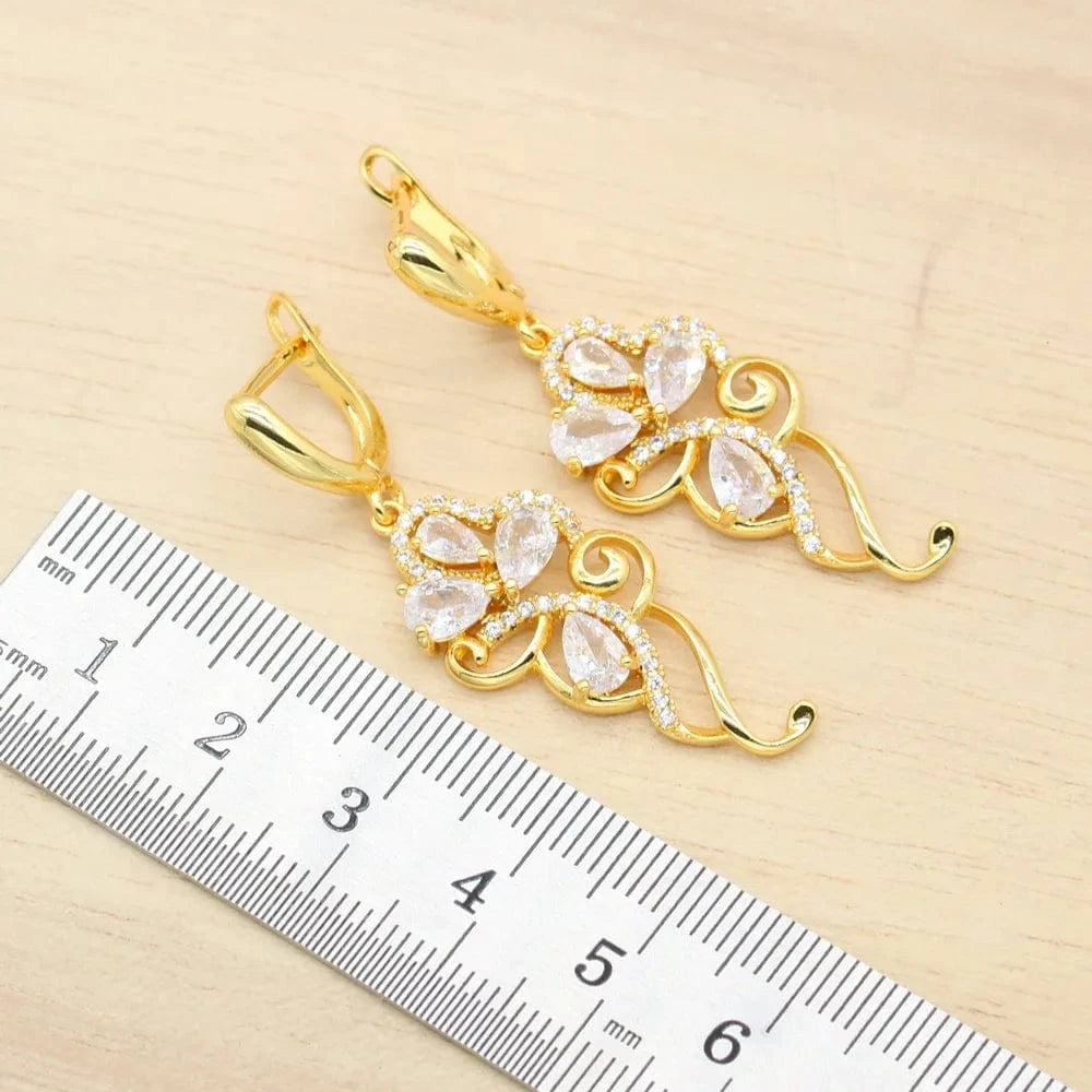 Gold Color Wedding Jewelry Sets with White Zirconia for Women Bracelet Earrings Necklace Ring Bridal Party Birthday Gift