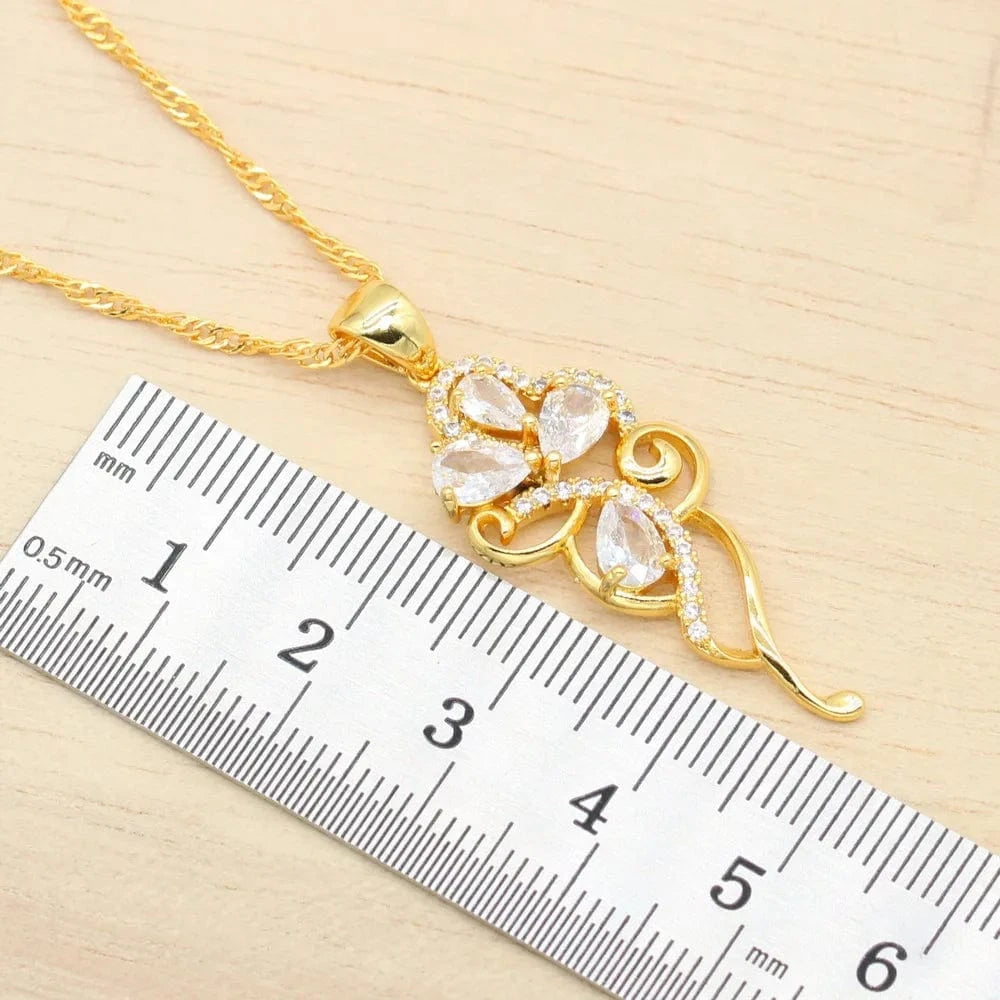 Gold Color Wedding Jewelry Sets with White Zirconia for Women Bracelet Earrings Necklace Ring Bridal Party Birthday Gift