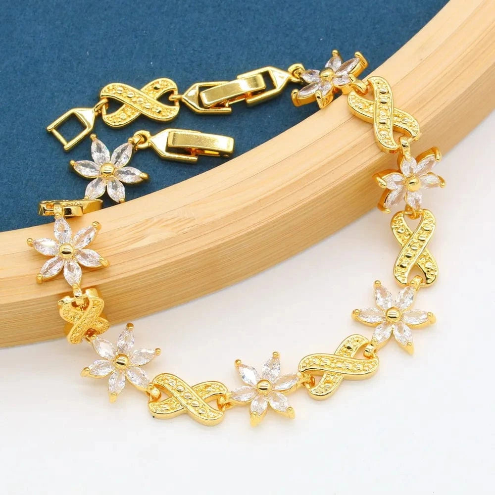 Gold Color Wedding Jewelry Sets with White Zirconia for Women Bracelet Earrings Necklace Ring Bridal Party Birthday Gift
