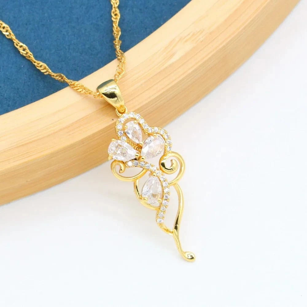 Gold Color Wedding Jewelry Sets with White Zirconia for Women Bracelet Earrings Necklace Ring Bridal Party Birthday Gift