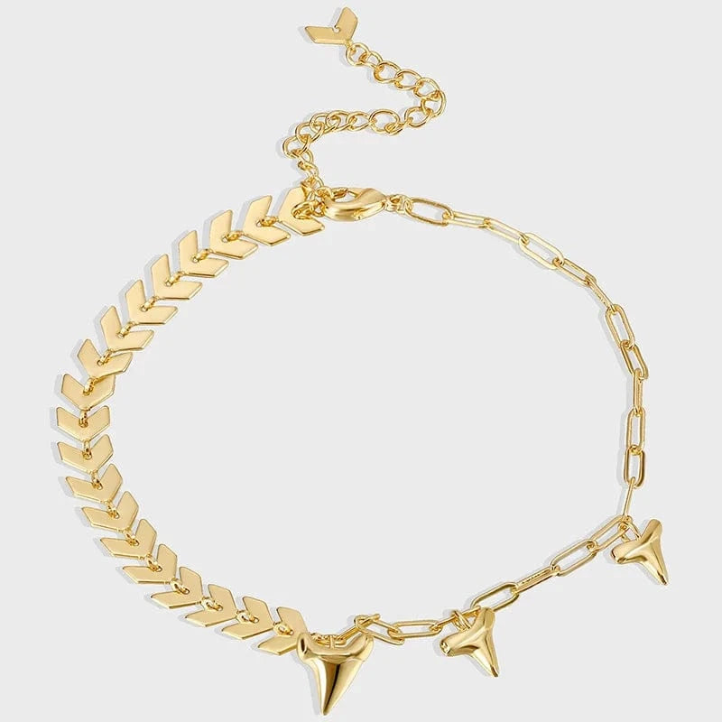 Gold-CYA0003 Fashion French high-end anklet jewelry brass gold-plated wheat ear-shaped stitching anklet  jewelry 2024