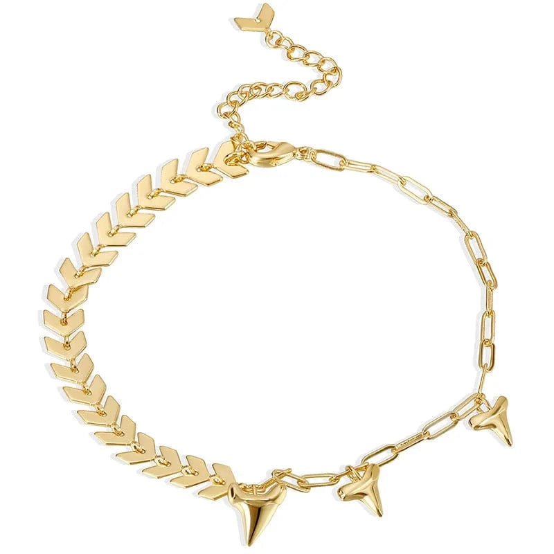 Gold-CYA0003 Fashion French high-end anklet jewelry brass gold-plated wheat ear-shaped stitching anklet  jewelry 2024