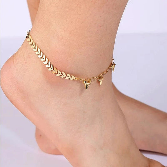 Gold-CYA0003 Fashion French high-end anklet jewelry brass gold-plated wheat ear-shaped stitching anklet  jewelry 2024