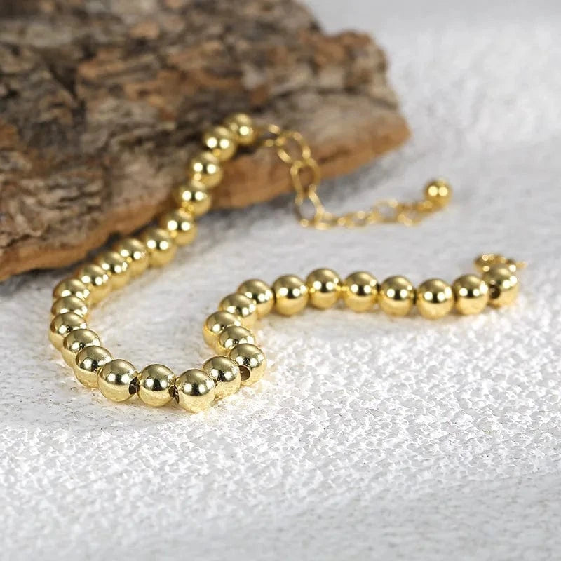 Gold-CYB0117 2024 New Brass Gold Plated Bracelet Gold Steel Ball Bracelet Fashion Metal Geometric Women Jewelry