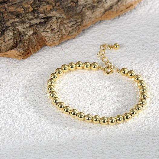 Gold-CYB0117 2024 New Brass Gold Plated Bracelet Gold Steel Ball Bracelet Fashion Metal Geometric Women Jewelry