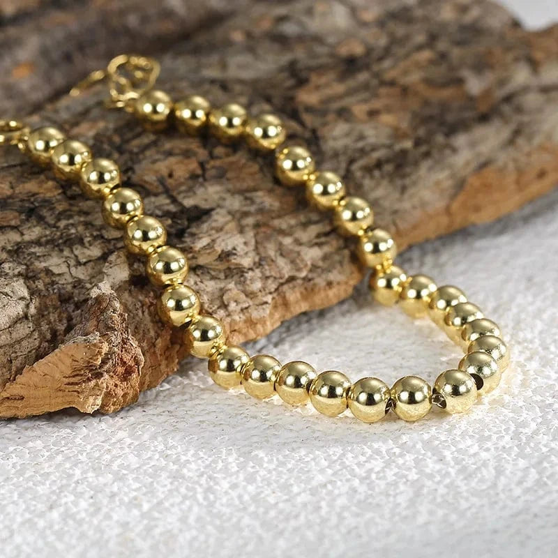 Gold-CYB0117 2024 New Brass Gold Plated Bracelet Gold Steel Ball Bracelet Fashion Metal Geometric Women Jewelry