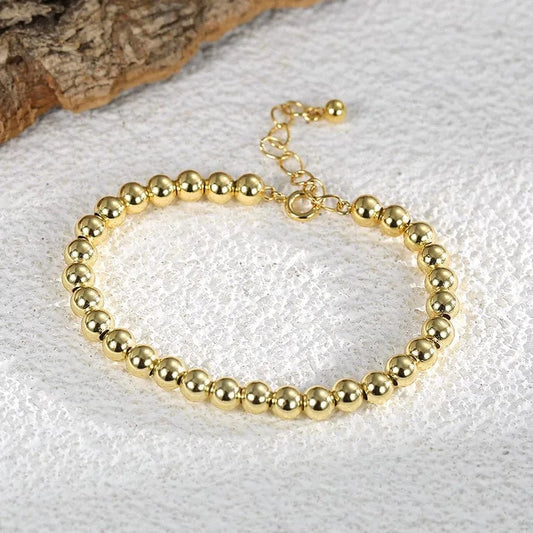 Gold-CYB0117 2024 New Brass Gold Plated Bracelet Gold Steel Ball Bracelet Fashion Metal Geometric Women Jewelry