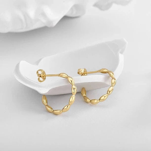 Gold-CYE0321 2024 Fashion New C Shape Hoop Earrings Jewelry 925 Silver Needle Copper Gold Plated Stud Earrings