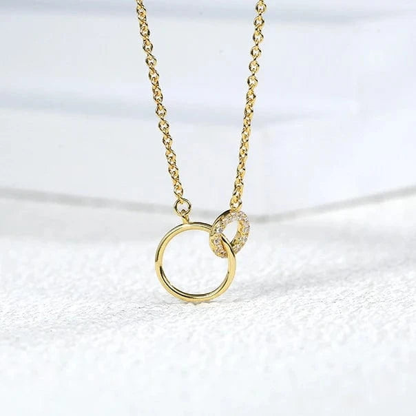 Gold-CYN0085 2024 Fashion Double Ring Buckle Necklace Copper Real Gold Plated Geometric Pendant Clavicle Chain Jewelry