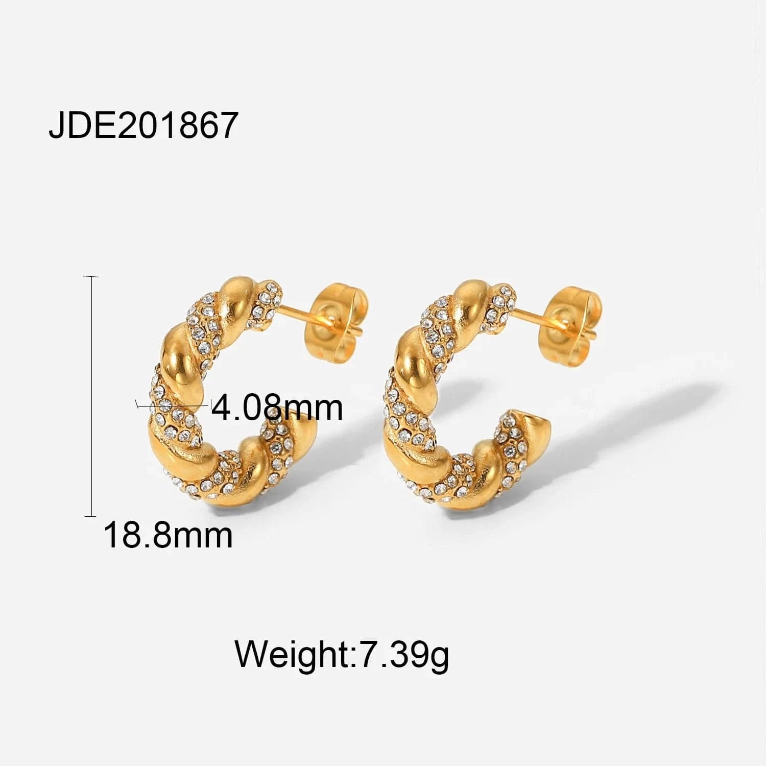Gold Dainty 18k Gold Plated Stainless Steel Jewelry Charm Cubic Zirconia CC shaped Twist Earrings for Women