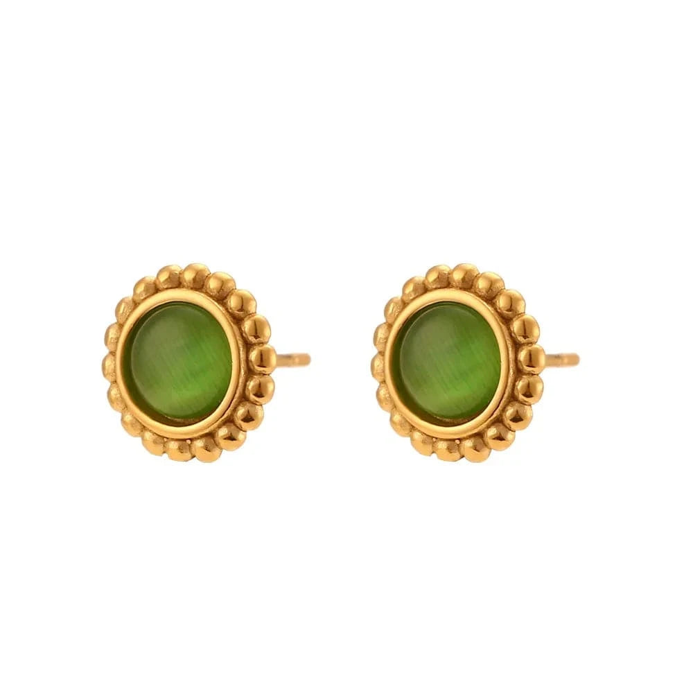 gold-dark green Fashion Green Opal Stud Earrings Boho Jewelry Opal Earring Gold Plated Stainless Steel Stud Earrings Wholesale