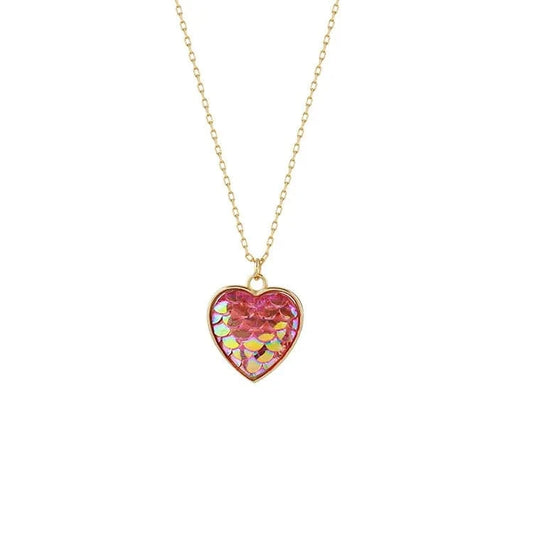 Gold Design Love Heart Shape Necklace Female Clavicle Chain Niche Personality Peach Color Fish Scale Pendant S925 Sterling Silver