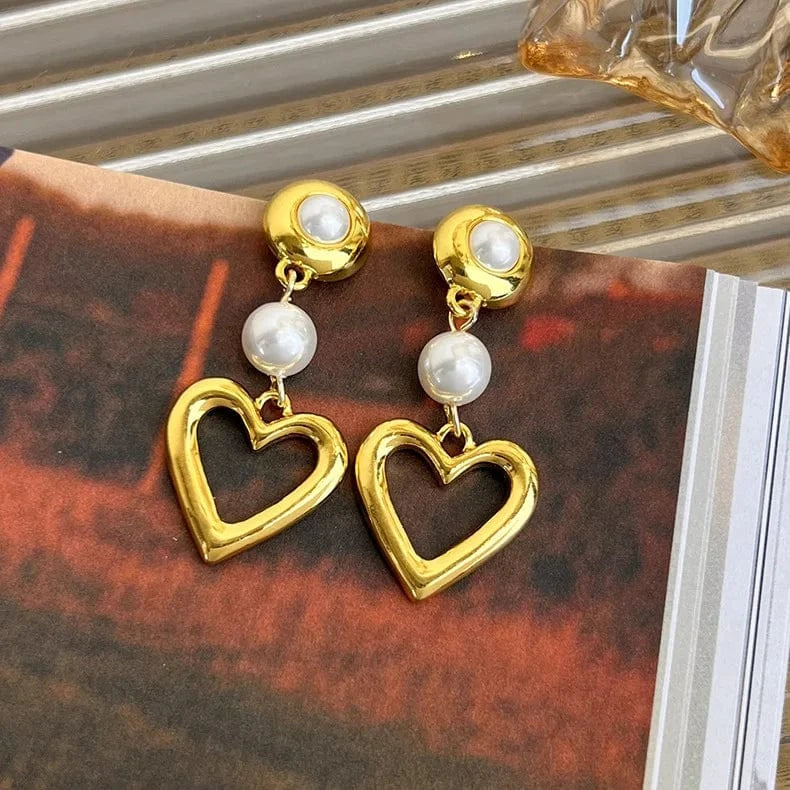 Gold Drop shopping alloy 925 sterling silver needle glitter stud earrings korean beaded earrings gold  Imitation pearl heart earring