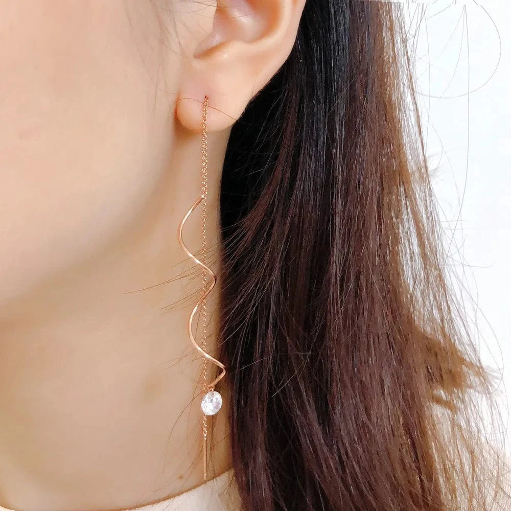 Gold Dropshipping 925 Sterling Silver Plated Geometric Tassel Drop Earrings For Women Rose Gold Earrings Threader Chain Fine Jewelry