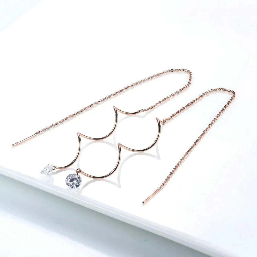 Gold Dropshipping 925 Sterling Silver Plated Geometric Tassel Drop Earrings For Women Rose Gold Earrings Threader Chain Fine Jewelry