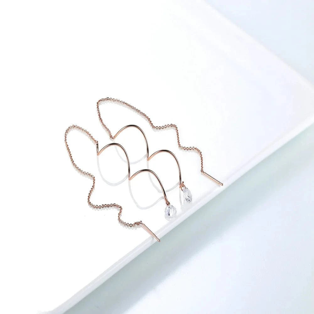 Gold Dropshipping 925 Sterling Silver Plated Geometric Tassel Drop Earrings For Women Rose Gold Earrings Threader Chain Fine Jewelry