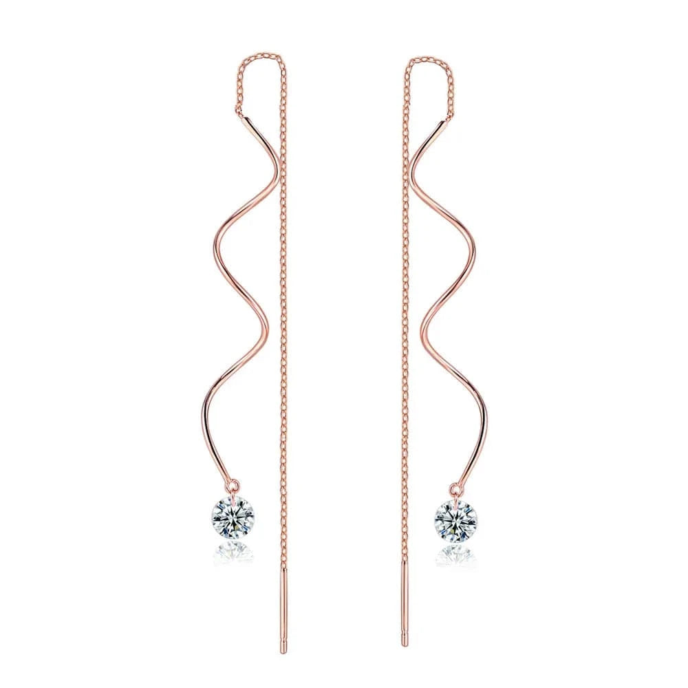 Gold Dropshipping 925 Sterling Silver Plated Geometric Tassel Drop Earrings For Women Rose Gold Earrings Threader Chain Fine Jewelry