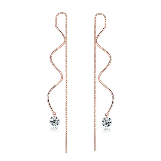 Gold Dropshipping 925 Sterling Silver Plated Geometric Tassel Drop Earrings For Women Rose Gold Earrings Threader Chain Fine Jewelry