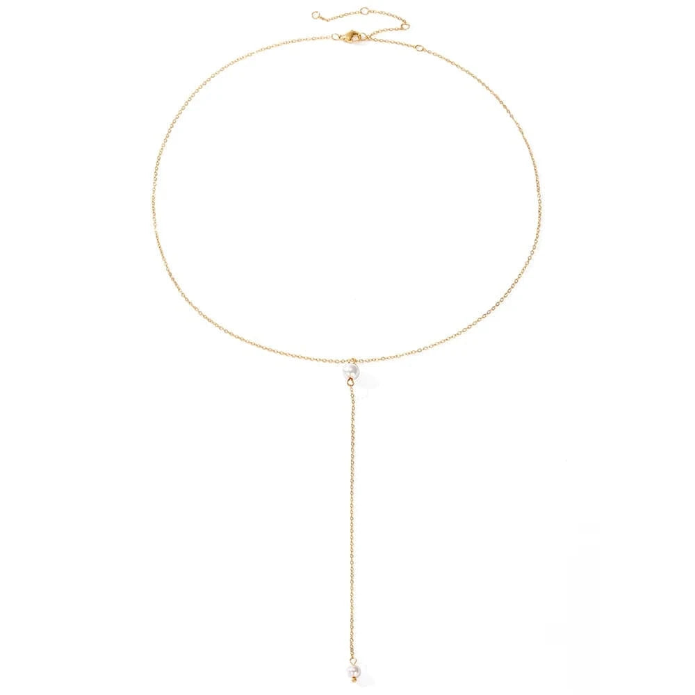 Gold Dropshipping Christmas Gifts Hot Selling Jewelry Stainless Steel Pearl Pendant Bar Latest Long Chain Necklace  Girls