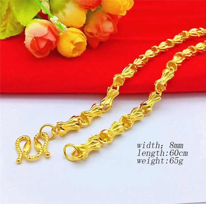 Gold Fashion Luxury Men's Necklace 14K Gold Jewelry for Wedding Engagement Anniversary Yellow Gold Bone Bamboo Chain Necklace Gifts