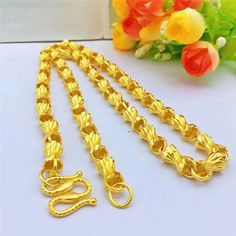 Gold Fashion Luxury Men's Necklace 14K Gold Jewelry for Wedding Engagement Anniversary Yellow Gold Bone Bamboo Chain Necklace Gifts