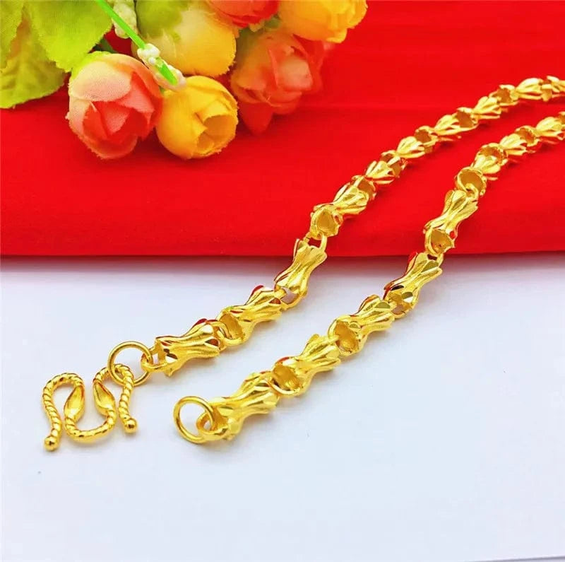 Gold Fashion Luxury Men's Necklace 14K Gold Jewelry for Wedding Engagement Anniversary Yellow Gold Bone Bamboo Chain Necklace Gifts