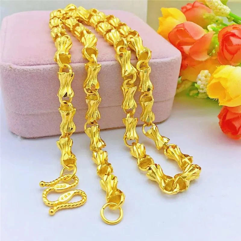 Gold Fashion Luxury Men's Necklace 14K Gold Jewelry for Wedding Engagement Anniversary Yellow Gold Bone Bamboo Chain Necklace Gifts