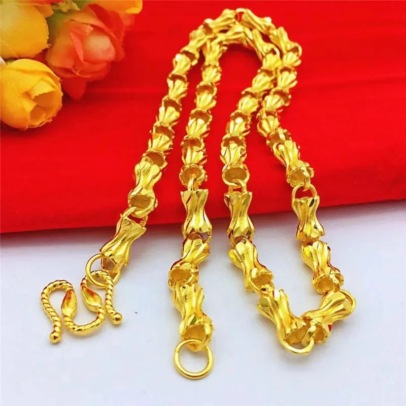 Gold Fashion Luxury Men's Necklace 14K Gold Jewelry for Wedding Engagement Anniversary Yellow Gold Bone Bamboo Chain Necklace Gifts
