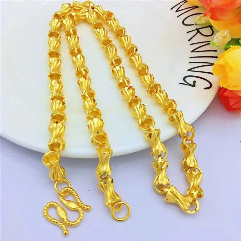 Gold Fashion Luxury Men's Necklace 14K Gold Jewelry for Wedding Engagement Anniversary Yellow Gold Bone Bamboo Chain Necklace Gifts
