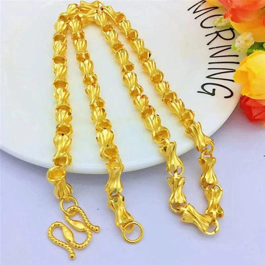 Gold Fashion Luxury Men's Necklace 14K Gold Jewelry for Wedding Engagement Anniversary Yellow Gold Bone Bamboo Chain Necklace Gifts