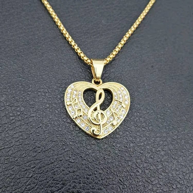 Gold GZYS JEWELRY Trendy Hiphop Musical Note Heart Pendant Jewelry with Necklace Stainless Steel