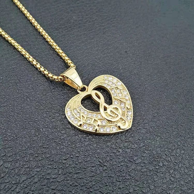Gold GZYS JEWELRY Trendy Hiphop Musical Note Heart Pendant Jewelry with Necklace Stainless Steel