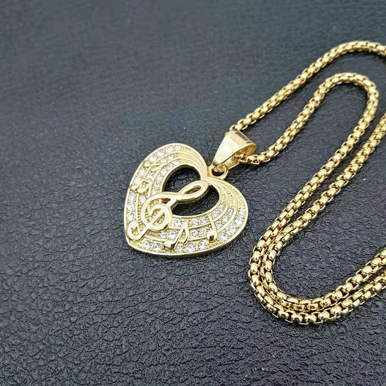 Gold GZYS JEWELRY Trendy Hiphop Musical Note Heart Pendant Jewelry with Necklace Stainless Steel