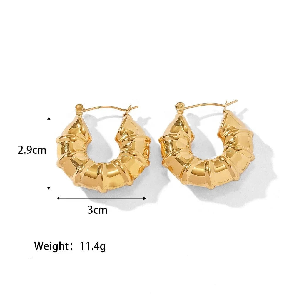 Gold High Quality Twisted Circle Bamboo Metal Texture Women Earrings Stainless Steel Jewelry Statement Chunky Hoop Earrings For Women