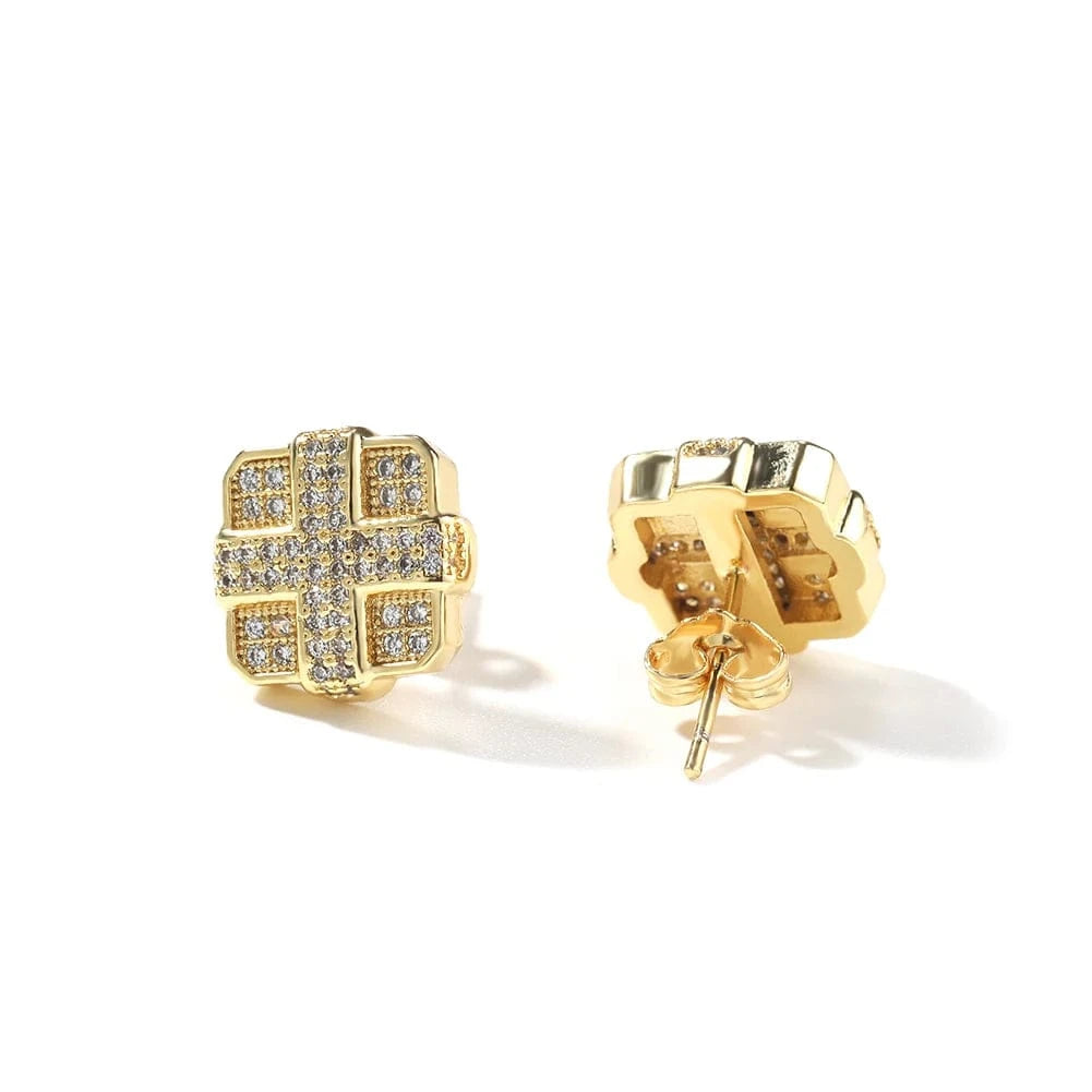 Gold Hip Hop 4 Block Shape Earrings 18K Gold Plated Popular Cross Earring Women Man Wholesale Jewelry