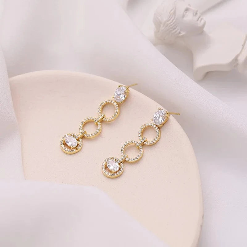 Gold Hot Sale Korean Elegance Women Stud Earring 925 Sterling Silver Clear Rhinestone Crystal Handmade Ear Fine Jewelry