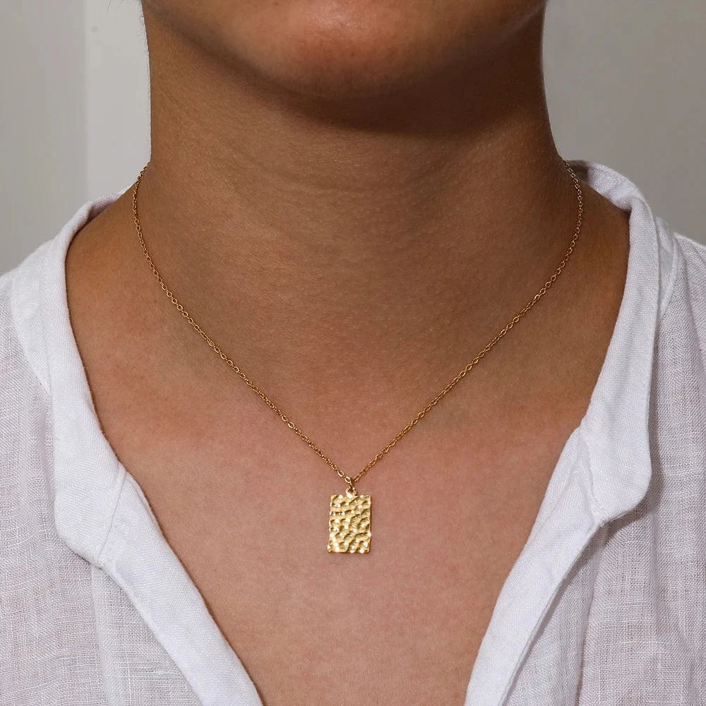 Gold Joolim Jewelry 18K Gold Plated Hammered Pendant Choker Necklace Dainty Necklace