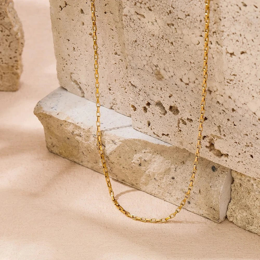 Gold Joolim Jewelry Stainless Steel  Box Chain Necklace Trendy Gold Jewelry