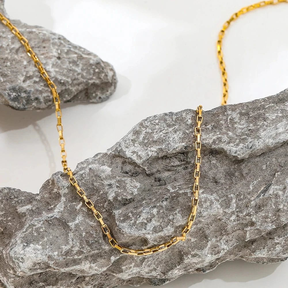 Gold Joolim Jewelry Stainless Steel  Box Chain Necklace Trendy Gold Jewelry