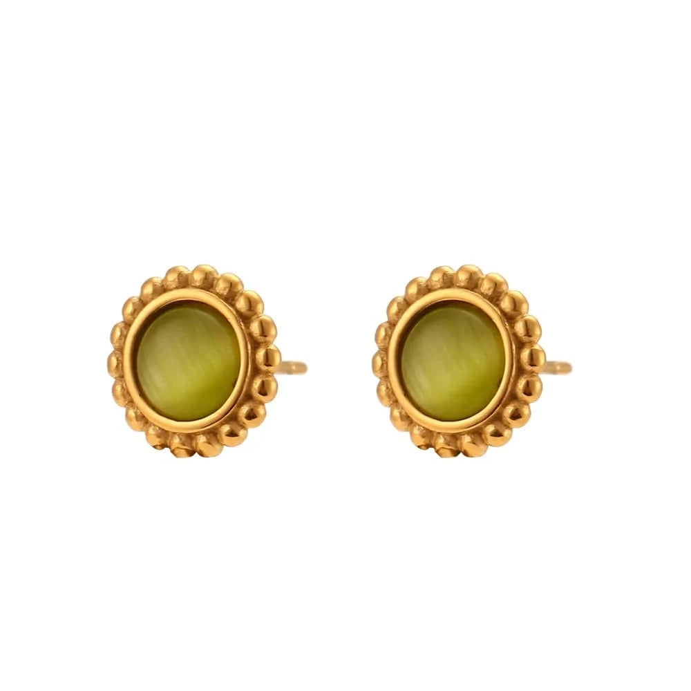 gold-lighr green Fashion Green Opal Stud Earrings Boho Jewelry Opal Earring Gold Plated Stainless Steel Stud Earrings Wholesale