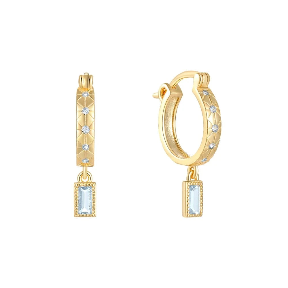 Gold Light Blue Wholesale Trendy Women 925 Sterling Silver 14K 18K Gold Plated Full Diamond Hoop Drop Earrings