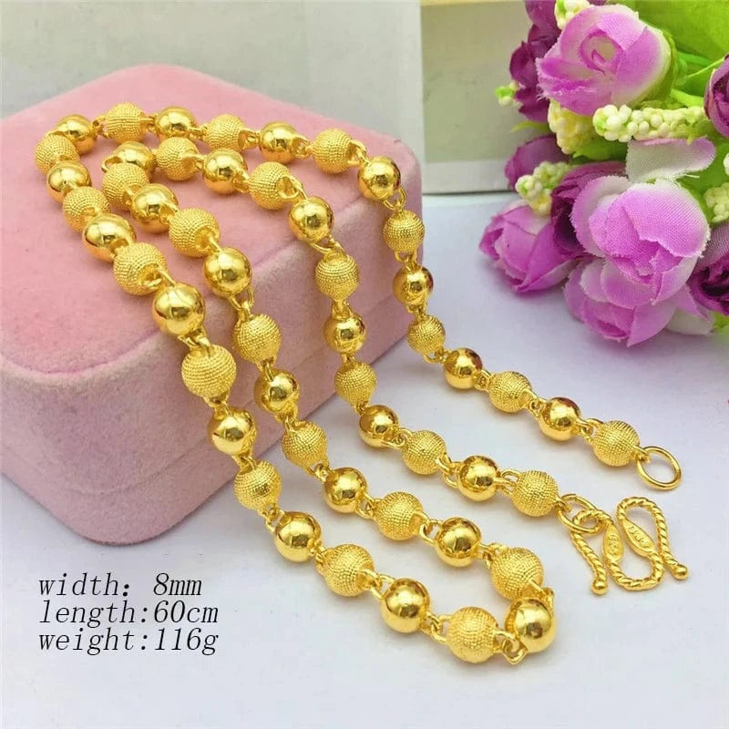 Gold Luxury 14K Gold Necklace for Men Women Thick Yellow Gold Necklace for Wedding Engagement Anniversary Beads Chain Jewelry Gifts