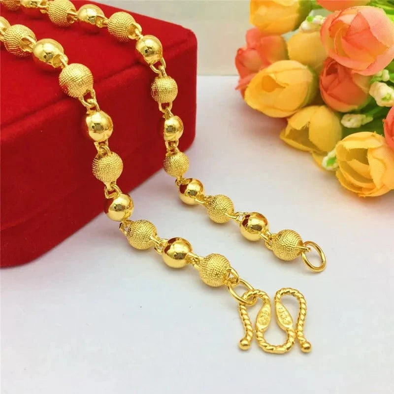 Gold Luxury 14K Gold Necklace for Men Women Thick Yellow Gold Necklace for Wedding Engagement Anniversary Beads Chain Jewelry Gifts