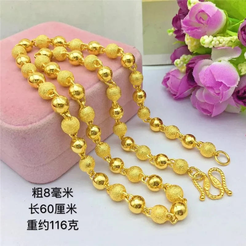 Gold Luxury 14K Gold Necklace for Men Women Thick Yellow Gold Necklace for Wedding Engagement Anniversary Beads Chain Jewelry Gifts